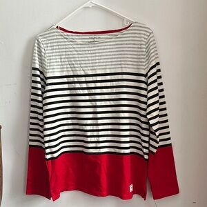 Talbots Striped Long Sleeve Top with Red Accents